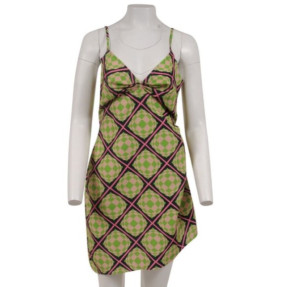 Maisie Wilen Womens Mini Dress Large Green Party Girl Asymmetric Printed Crepe